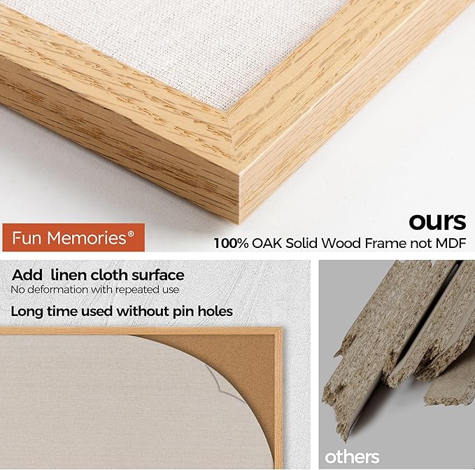 Fun Memories Cork Board Bulletin Board for Office, 20" x 30" Oak Wooden Framed Corkboard, Wall Mounted Notice Pin Board for School Home & Office, Natural Wood