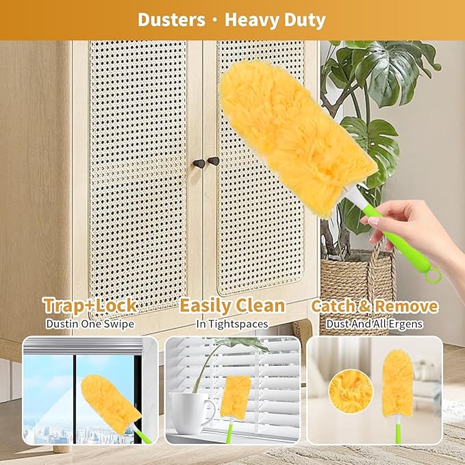 50 Pack Duster Refill for Swiffer Duster, 360 Heavy Duty Duster Kit with 2 Handle, Multi-Surface Disposable Dusters Refills for Cleaning Corner, Furniture, Car, Blinds