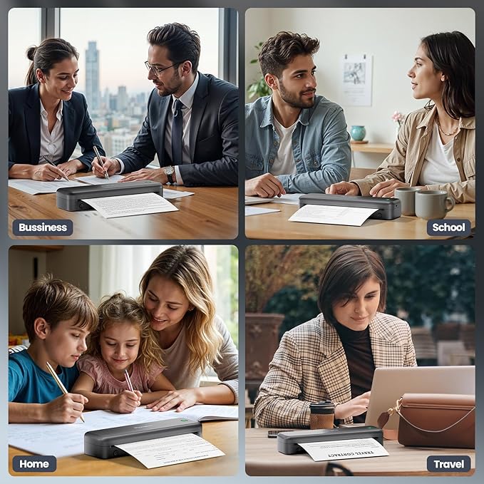 Phomemo M834 Portable Printer Wireless for Travel, Bluetooth Thermal Printer 8.5" x 11"&A4, Compatible with iOS,Android & PC,Inkless Mobile Printers for Travel,Office,School,Home,Gray