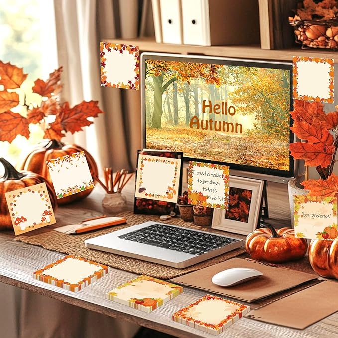 600 Fall Sticky Notes, Cute Autumn Maple Leaves Memo Notes Fall Note Pads for Autumn Thanksgiving Party Favors Home Office School Supplies