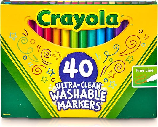 Crayola Ultra Clean Fine Line Washable Markers for School (40ct), Colored Markers for Kids, Coloring Book Art Supplies, Back to School Supplies for Teachers