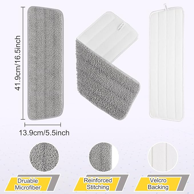 6 Pack 16.5 inch Reusable Mop Pads Microfiber Spray Mop Replacement Heads for Wet/Dry Mops Compatible with Bona Floor Care System