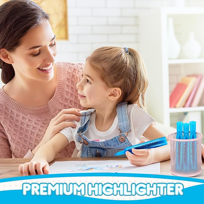 Qilery 30 Pack Highlighters Bulk, Tank Style Chisel Tip Highlighters Markers Quick Drying for Kids and Adult Coloring, Classroom Home Office School Supplies (Blue)