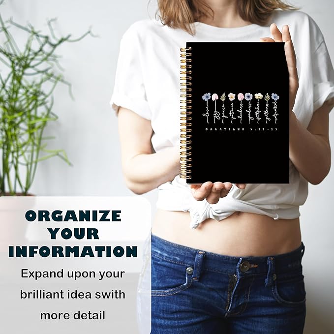BearCake Boho Floral Christian Notebook Journal,Bible 5:22-23 Christian Gifts for Women, spiral Bible Notebooks for Note Taking, Bible Journaling Notebook,Spiral Notebook 5.5x8.3 black
