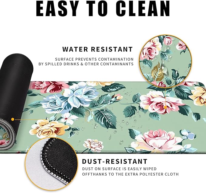 XL Mouse Pad Gaming Kawaii Cute Retro Rose Floral Extra Large Mousepad (31.5x11.8 in), Desk Mat Pad Home Office Decor Mouse Pad Stitched Edges Smooth Surface Non-Slip Bottom Mat