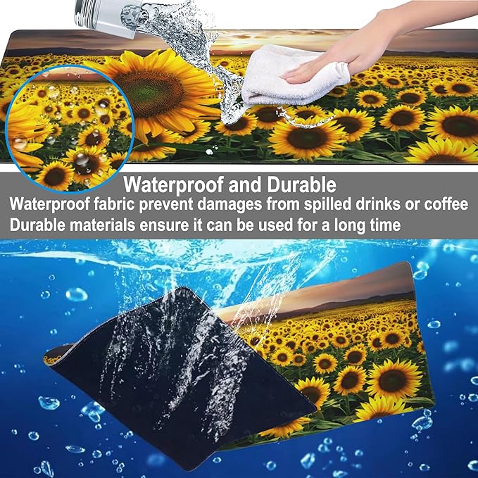 Mouse Pad, Large Blooming Sunflowers Desk Mat, Extended Non-Slip Gaming Keyboard Mousepad Desk Pad, Thick Stitched Edges Waterproof Mouse Mat 31.5"x15.7" (Midsummer Sunflowers at Sunset)