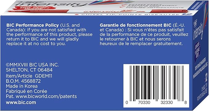 BIC Intensity Low Odor Dry Erase Marker, Tank Style, XL Bullet Tip, Red, Bold And Vivid Color, 12-Count (Pack of 2)