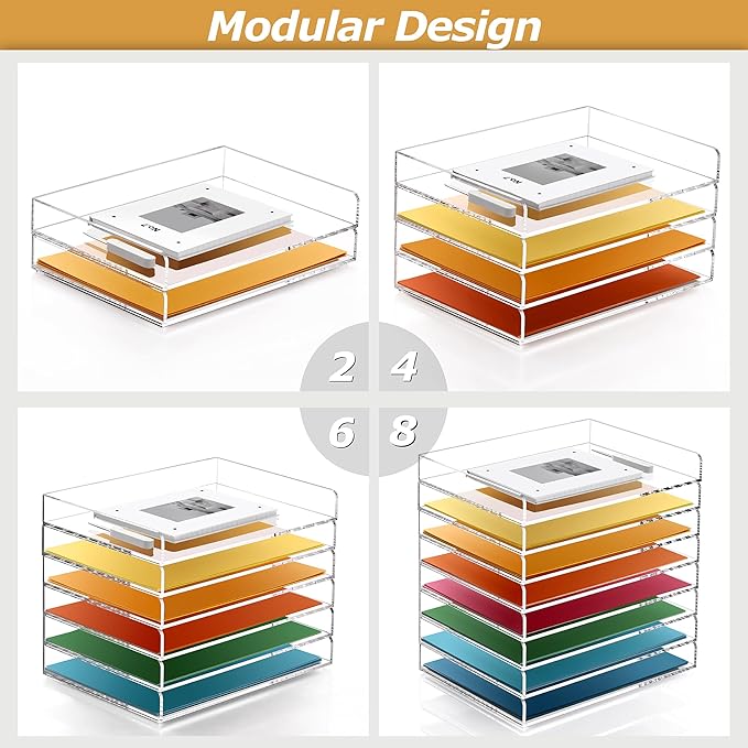 2-Tier Acrylic Stackable Letter Tray Paper Organizer Trays for Desk, Clear Horizontal File Paper Sorter, Office Supplies Accessories Storage for Letter/A4 Size Folders Documents 12.4inx8.86inx3.46in