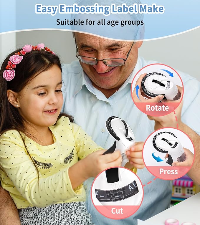 Vixic Embossing Label Maker Machine with Tapes, Vintage Retro Manual Punch Old School Embossed Labeler with 10 Rolls 3D (3/8") Embosser Tapes for Home Kids DIY Crafting & Scrapbooking, Black