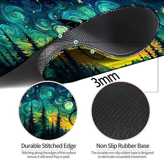 Fantasy Starry Night Forest and Dragon Gaming Desk Mat, Computer Keyboard Large Extended Long Mouse Pad for Office and Home, XL (W05)