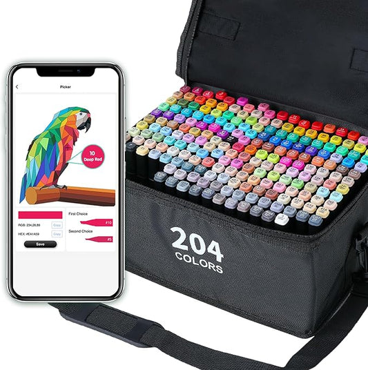 204 Colors Alcohol Markers, Art Markers for Artists with Coloring App, Dual Tip Marker for Adult Painting Sketching Drawing with Travel Case Great Gift Idea