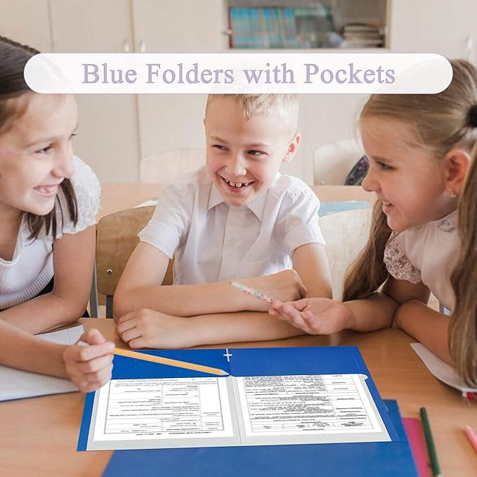 Zzrywuty File Folders with Pockets Letter Size, 25-Pack Paper Folders with Card Slot, Two Pocket Folders for School Students, Businessmen, Home and Office Workers（Blue）