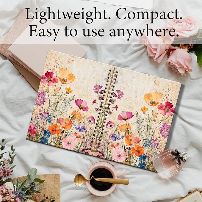 Vintage Floral Notebook Journal 5.5x8.3in, Cottagecore Wildflower Botanical Journal for Writing, Retro Floral Notebooks for Note Taking, Aesthetic Hardcover Spiral Notebook