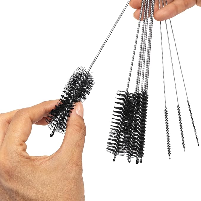 Long Straw & Pipe Cleaning Nylon Brushes | 10 Brush Set 8 inches | Flexible, Non-Scratch, Rust-Resistant Steel Handle | Reusable Straws, Pipes, Tubes, Bottles etc