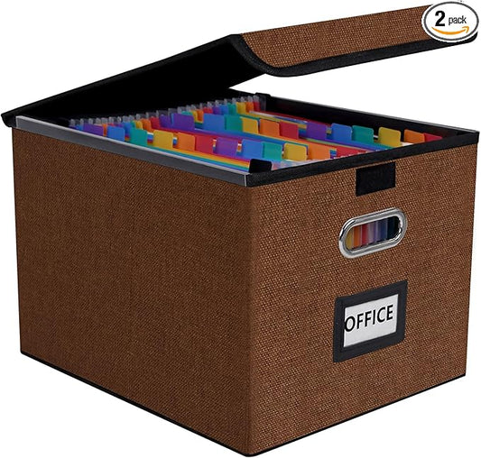 File Organizer Box with Folder, 25 Pockets Accordion File Organizer with Colored Labels, Upgraded & Portable File Folders for Home, Office, School, Brown