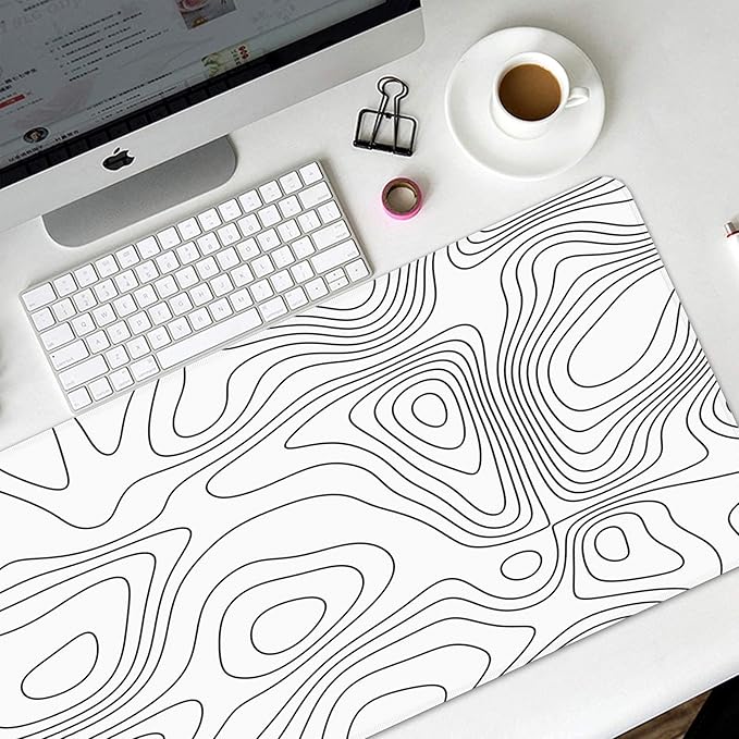 Britimes White Abstract Topographic Map Large Mouse Pad Non-Slip Desk Pad Keyboard and Mouse Desk Mat Gaming Mousepad for Game,Office & Home,31.5 x 15.7 in