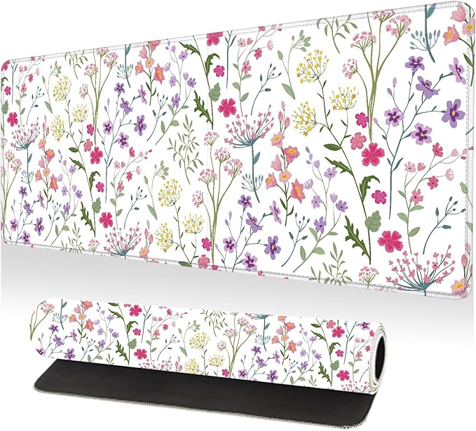 Large Desk Mat, Desk Matt for Desktop, Computer Gaming Mouse Pads, Anti-Slip Rubber Base, Stitched Edges Soft Mat for Desktop Office Home 31.5 x 11.8 Inches (Blooming Flower)