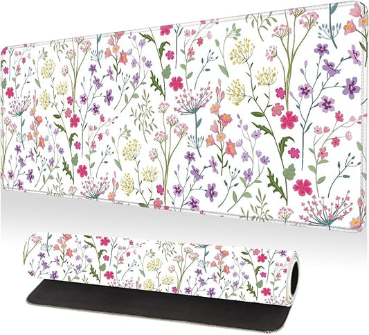 Large Desk Mat, Desk Matt for Desktop, Computer Gaming Mouse Pads, Anti-Slip Rubber Base, Stitched Edges Soft Mat for Desktop Office Home 31.5 x 11.8 Inches (Blooming Flower)