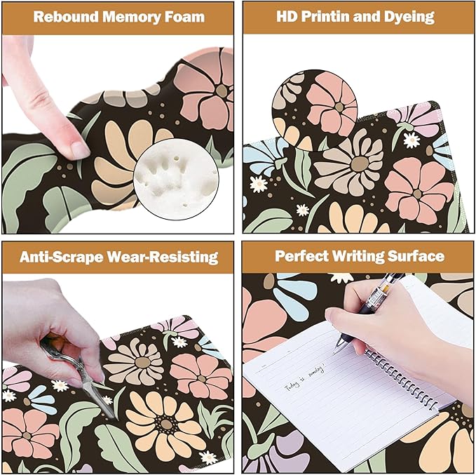 ARTSO Keyboard Wrist Rest Large Mouse Pad Wrist Support,Black Floral 4in1 Keyboard Pad Desk Mat,Ergonomic Memory Foam Wrist Support Cushion for Home Office