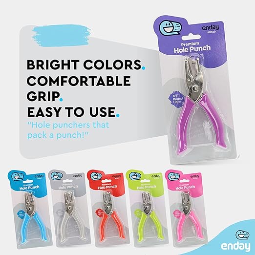 Single Hole Punch Metal Purple, 1/4” Hole Puncher with Soft Grip Handles for Paper and Crafts Round Circle Shape, for Kids and Adults, Also Available in Green, Pink, Red, Blue, Grey, 6 Pc – by Enday