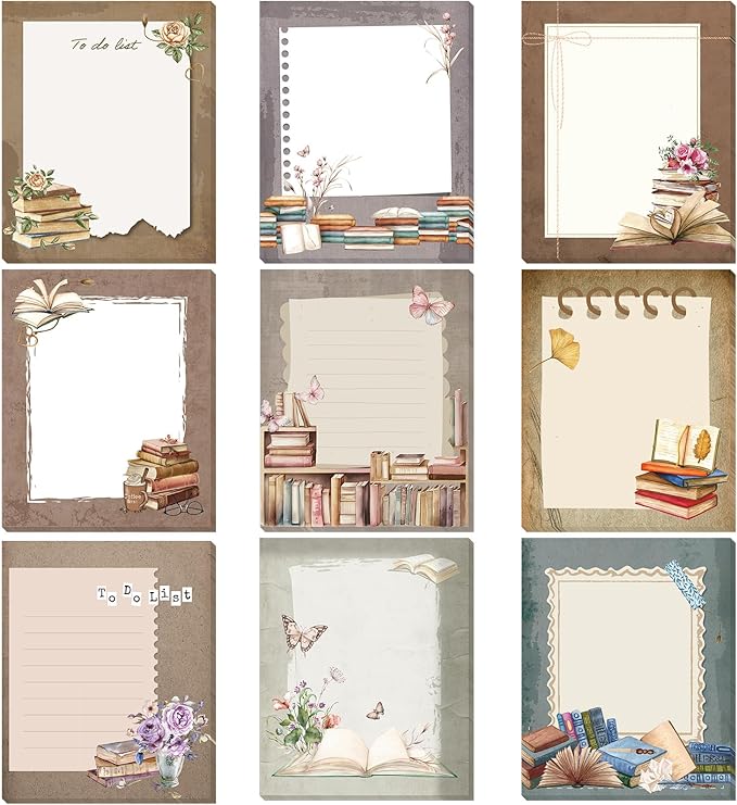 Sabary 9 Pads Cute Sticky Notes Animal Sticky Note Pads 3.15 x 3.94 Inches Colored Adhesive Memo Reminder Decor for Journal School Office Gifts(Book Lover)
