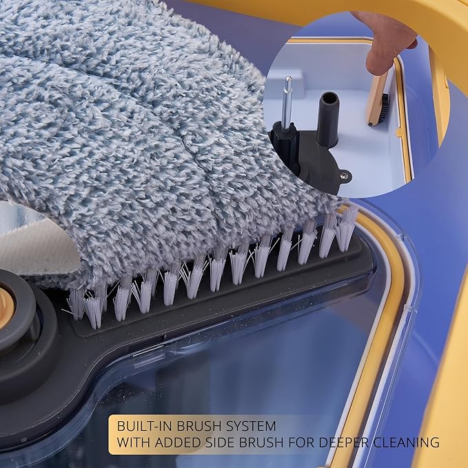 True & Tidy® TrueClean Mop and Bucket System Plus with New Easy Lift Inner Bucket, Self Wringing, Separates Clean from Dirty Water, Folding Mop Head, Dual Brush System, 6-pc Machine Washable Pads