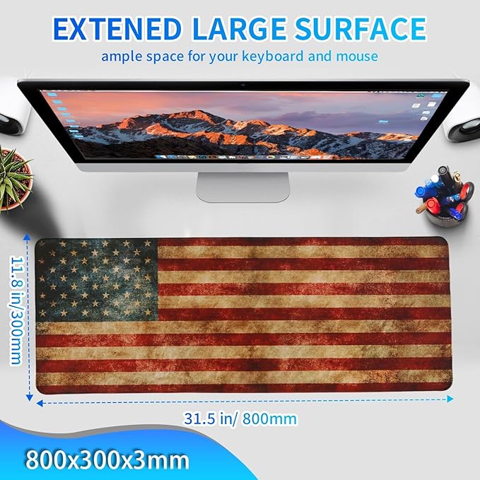 Flag of The United States Gaming Mouse Pad, Large Mouse Pad for Desk Mat XL Mousepad, Stitched Edges Non-Slip Rubber Base Mouse Pads for Computers Laptop (USA Flag-Large-Red)