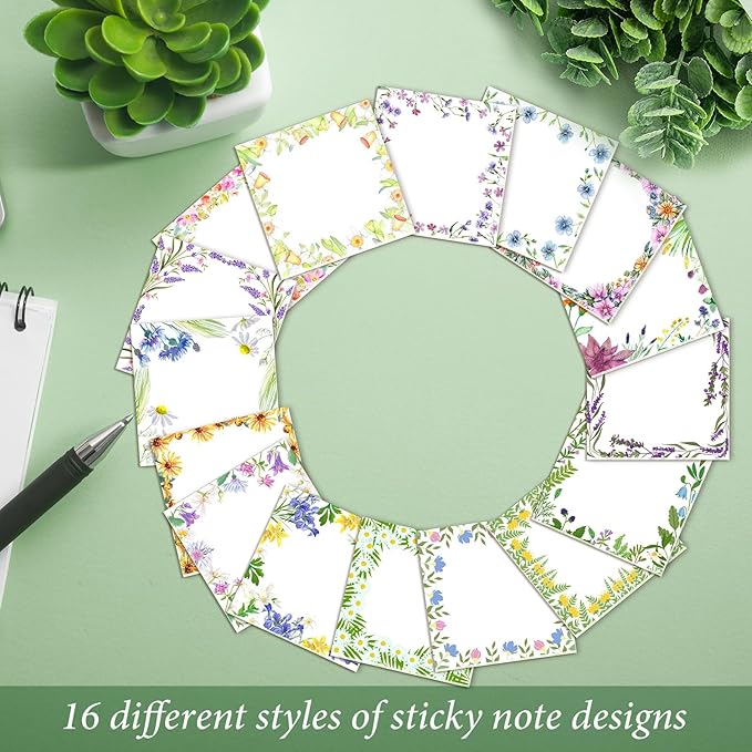 16 Pieces Spring Wreath Sticky Notes Flower Notes Pads Self-Adhesive Floral Sticky Memo Notes for Spring School Work Office Home Supplies Students Teachers Present