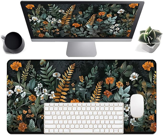 Floral Large Desk Mat 31.5 x 15.7 inch, Waterproof Extended Gaming Mousepad XXL, Aesthetic Flowers Desktop Mat, Non-Slip Keyboard and Laptop Pad, Computer Writing Mat for Home Office Accessories