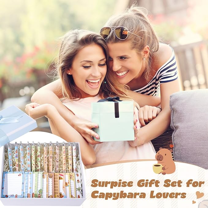 24 Pcs Capybara Sticky Notes with Pens Gifts Self Adhesive Notepad Cute Memo Notes Pads Black Ink Ballpoint Pen for Capybara Lover Gifts Office School Students Teacher Supplies