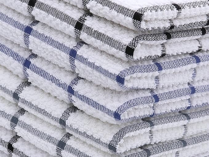 Cotton Grid Dish Cloths, Terry Cleaning Rags, 12 x 12 Inches, Light and Soft, Quick Drying Dish Rags, 8pc/Set (Grey)