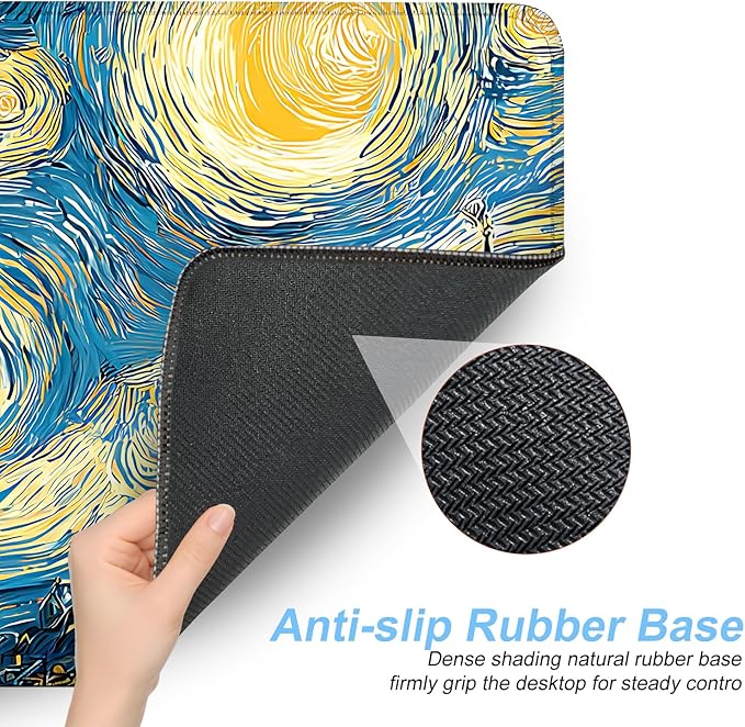 Vincent Van Gogh Starry Night Black Cat Mouse Pad – Large 31.5" x 11.8" Extended Desk Mat with Artistic Swirling Starry Sky Design, Non-Slip Rubber Base, Smooth Surface for Gaming & Office