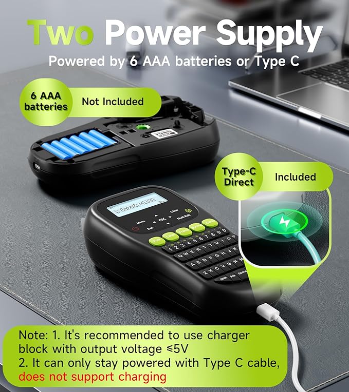 Industrial Label Maker Machine with-Tape Waterproof, Portable Cable Label Maker with Keyboard, Handheld Wire Labeler with Backlight Screen for Home Office Use, H1100 Black