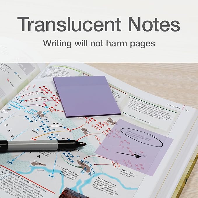 Redi-Tag Translucent Sticky Notes, Transparent Self-Stick Notes, 3" x 3", Pastel Colors, 8 Pads, 50 Notes Per Pad, 400 Sheets (1006595)