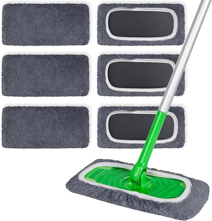 ZEHRAI 6 Pack Reusable Microfiber Mop Pads Compatible with Swiffer Sweeper Mop, Dry Sweeping Cloths & Wet Mopping Cloths, Washable Wet Pads Refill for Hardwood Surface Floor Cleaning