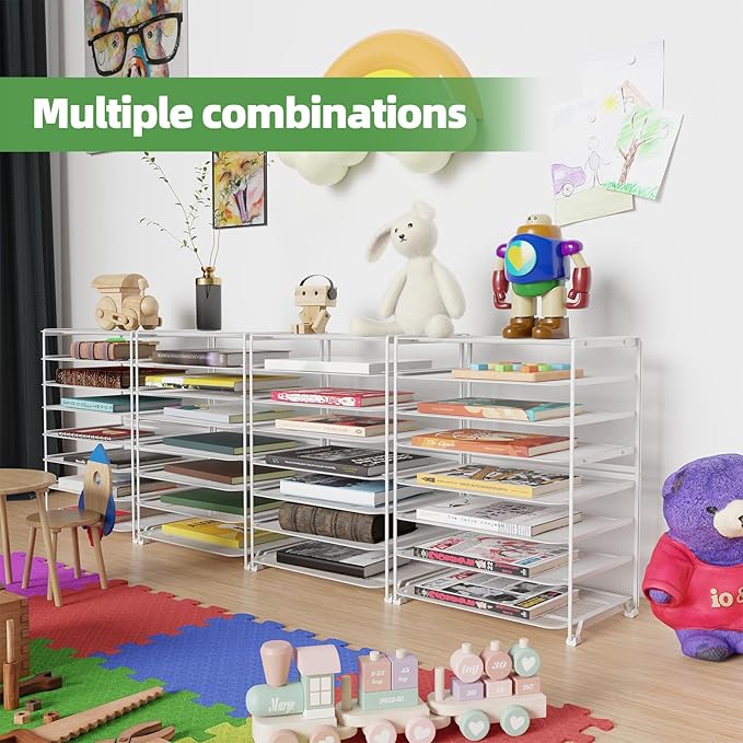 Simple Trending 2 Pack 8 Tier Letter Tray Paper - Mesh Desk File Organizer for Office School Desktop, White