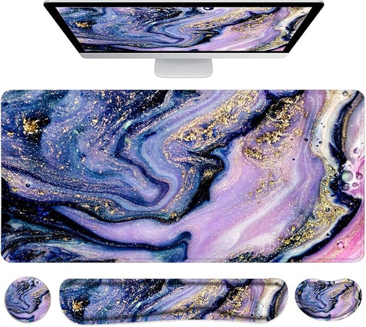 LATEEFAH Desk Mat, Mouse Pad with Wrist Rest, 4-in-1 Large Mouse Pads for Desk, Ergonomic Mouse Pad and Keyboard Wrist Rest Gaming Keyboard Mat for Office, Home