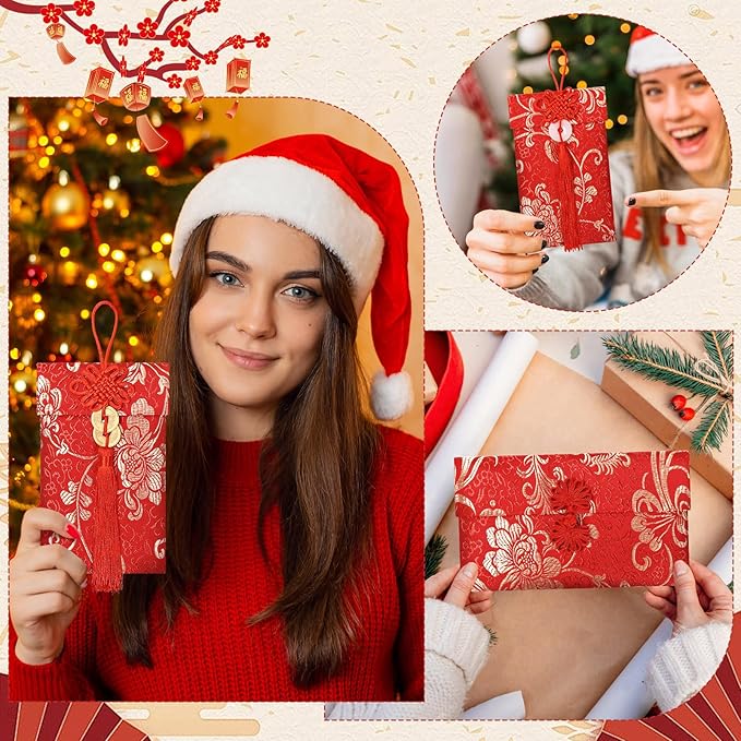 13PCS Silk Red Envelope Chinese Red Pocket Lucky Money Hong Bao Card Envelope for Spring Festival Wedding New Year Birthday,13 Styles with Chinese Knot Jade Pendant Copper Coin