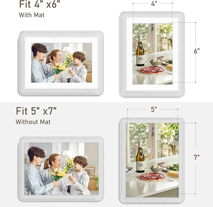 2-Pack 5x7 Picture Frame or 4x6 with Mat – Shatterproof Plastic Picture Frames for Family, Nursery & Playroom, Wall & Tabletop Frame for Home or Office, Safe Lightweight Design, Crystal Silver