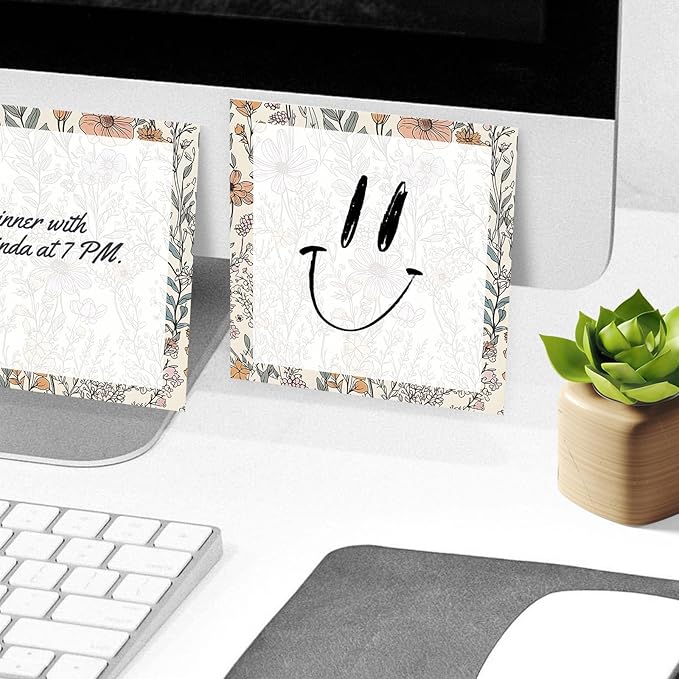 Sticky Notes, 2 Pads, 3x3 inches, Cute Colorful Fun Self-Stick Note Pads, Easy Post, Strong Adhesive Notepad Neutral Wildflowers