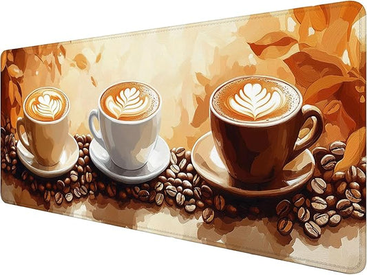 Coffee Desk Mat Gaming Mouse Pad Coffee Beans Leaves Leisure Work Large Gaming Mouse Mat with Stitched Edges,Non-Slip Waterproof Rubber Base Mouse Mat Office Computer Keyboard Laptop Home 31.5"x11.8"