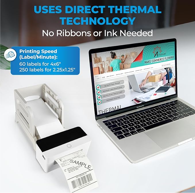 Arkscan 2054N-WF Mini WiFi Wireless Shipping Label Printer for iPhone Windows Mac Chromebook Android Support Amazon Ebay Paypal Shopify Shipstation UPS USPS FedEx Fanfold Direct Label