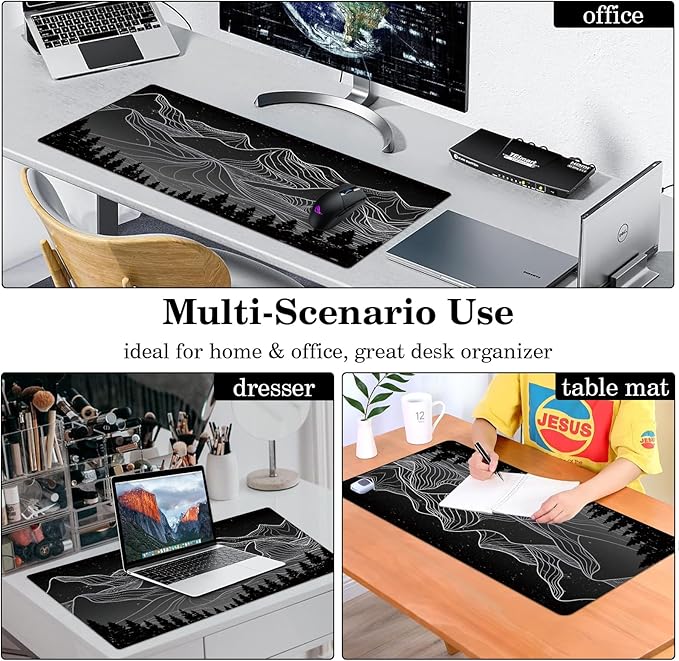 Mountain Desk Pad Protector, Stitched Edges Mouse Pad, Large Office Desk Mat, Non-Slip Desk Blotter, Laptop Desk Pad, Desk Writing Pad for Office and Home (31.5" x 15.7")