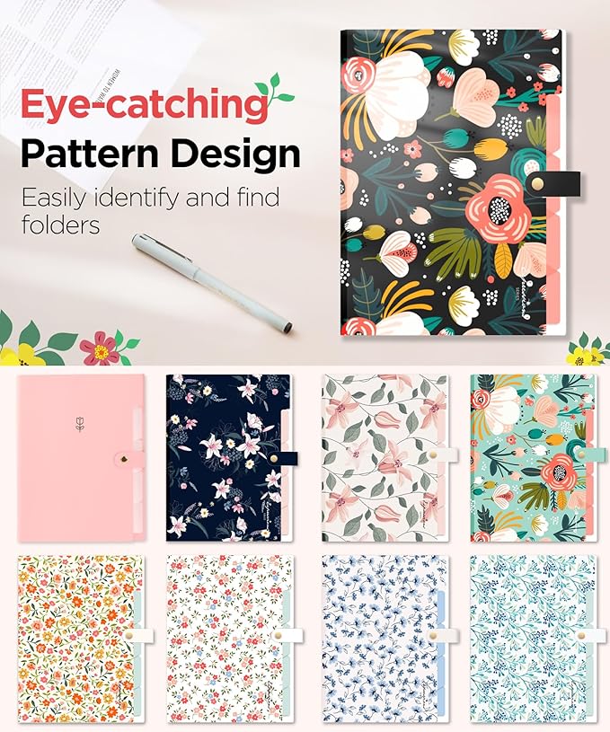 Sooez Expanding File Folders Organizer, Folders with 5 Pockets, Folders for Documents w/Sticker, Accordion File Organizer, Paper Receipt Bill Filing Organizer, School Office Travel Essentials Supplies