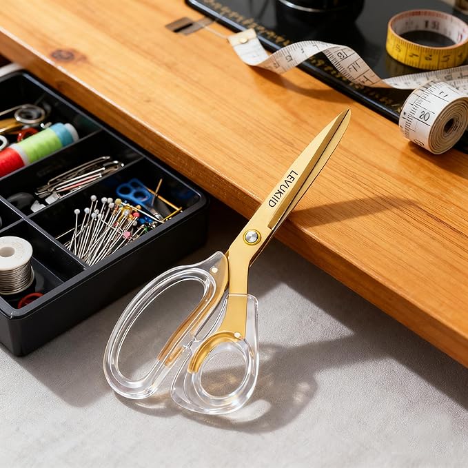 Fabric Scissors - 9 Inch Comfortable Handle All Purpose Scissors for Adults cutting,Tailor's Shears - All-Purpose Fabric, Crafting & Office & kitchen/Gold