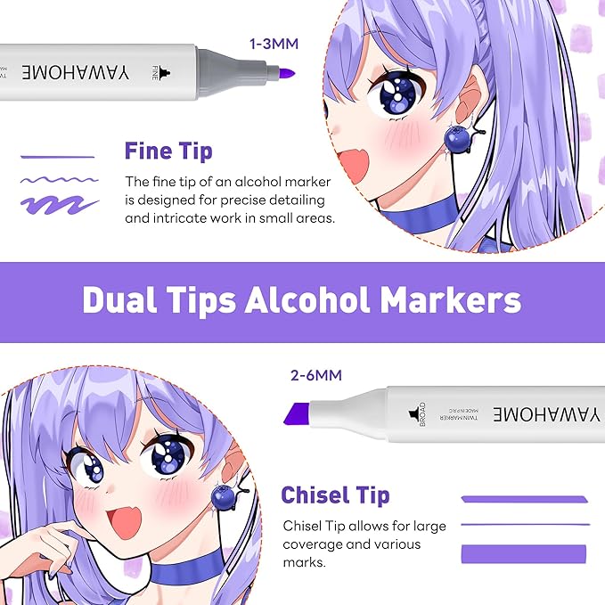 48 Colors Alcohol Markers Set: Dual Tip Art Marker for Adult Coloring Books Professional Permanent Blending Chisel&Fine Marker Pens Artist Sets for Drawing Painting Sketching Illustration Kids Gifts