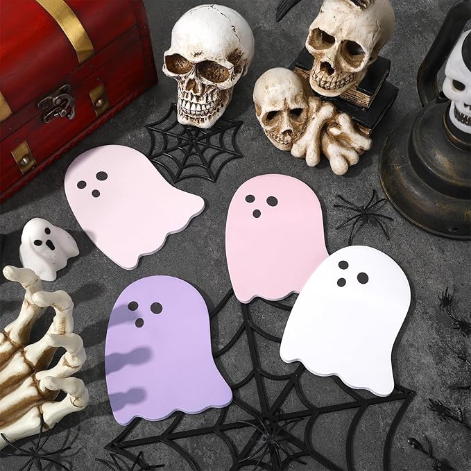 1200Pcs Halloween Sticky Notes 3 x 3.4 Inch Pink Purple White Ghost Shaped Self Adhesive Notepads Removable Memo Pads for School Home Office Classroom Supplies