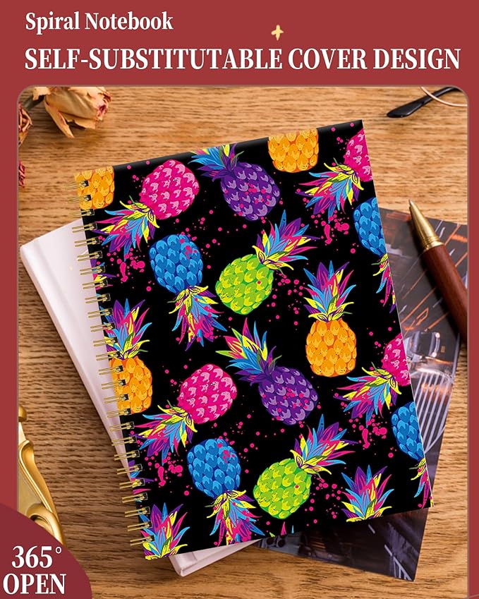 Spiral Journal Notebook for Women,A5 College Ruled Notebooks 6"x 8.4", 120 Pages Lined Journal with Premium Thick Paper,Perfect for School Office Home Gifts(Colorful Pineapple)