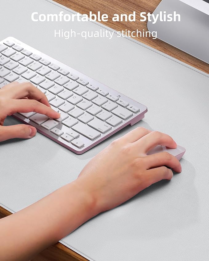 Leather Desk Pad Protector, Mouse Pad, Office Mat, Non-Slip PU Leather Blotter, Laptop Pad, Waterproof Writing Pad for Office and Home (White, 31.5" x 15.7")