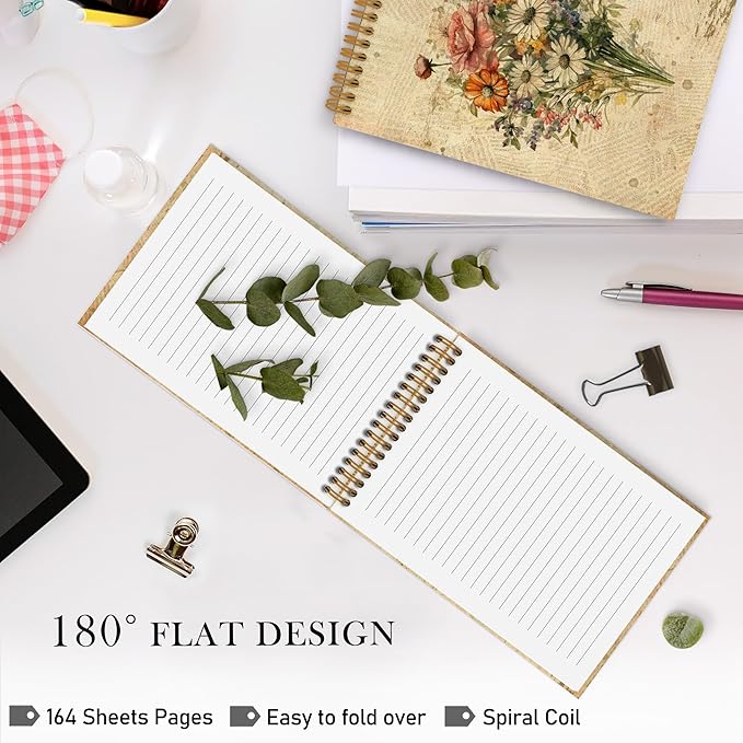 Vintage Floral Top Spiral Notebook, Flower Journal Notebook, Floral Journal, Retro Floral Plant Notebooks for School Work, Boho Botanical Office Supplies Gifts for Women Men Christmas, 5.5x8.3In